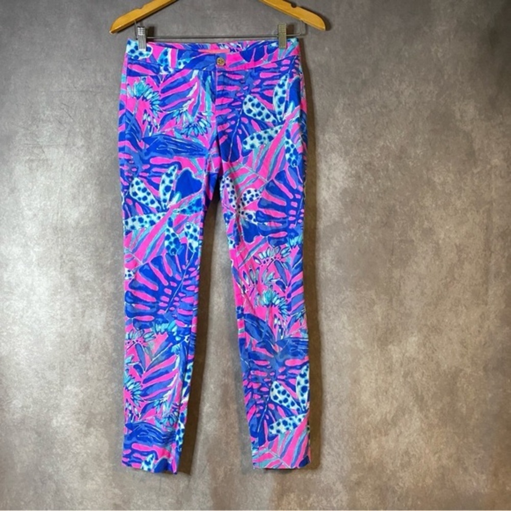 LILLY PULITZER Skinny Ankle Cotton Pant Tropical Pink Blue Size 0